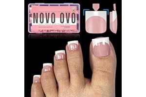 NOVO OVO Sharp Square Toenails for Gluing, Baby Pink Artificial Toe Nail Tips, Foot Nails for Gluing, Artificial Toenails, Foot Nails x 15 Sizes, Pack of 240