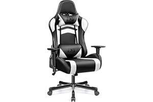 OneGame Gaming Chair, Ergonomic Computer Chair, Height-Adjustable Game Chair, Racing Style Gamer Chair with Headrest and Lumbar Support, Black and White