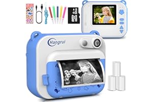 Hangrui Macchina Fotografica Istantanea Bambini, 2.0 Pollici Fotocamere Istantanee per Bambini, 12MP/1080P HD Videocamera con 32GB SD Scheda, Pennarelli, Linea USB, Adesivo, Regalo per 3-12 Anni-Blu