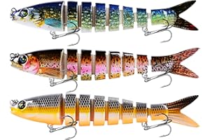 MKNZOME Multi-Jointed Fishing Lures, Lifelike Slow Sinking Bass Swimbait for Freshwater and Saltwater, Segmented Treble Hook Floating Lure Kit for Perch, Trout, Walleye, Pike