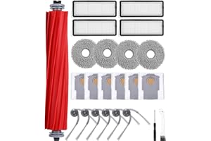 TIXEXO Kit Pièces d'rechange Compatible pour Roborock QV 35A/QV 35S/QR 598/QR 798,6 Brosses latérales, 4 Filtres, 6 Sacs à Poussière, 4 Chiffons, 1 Brosse de Nettoyage