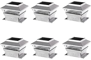 ComfyNex 6 Pack LED Fence Post Lights (Silver), Universal Fit Solar Powered Post Cap Outdoor Garden, Waterproof Solar Powered Lights for Garden Patio Porch