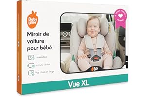 Miroir voiture bébé Baby Uma - Miroir incassable à vision claire pour siège arrière - Installation facile avec sangles de maintien - Retroviseur interieur voiture bebe (24 x 16 cm)