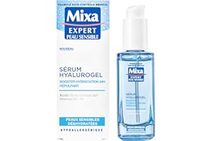 Mixa Expert Peau Sensible - Sérum Hyalurogel - Booster Hydratation 24h Repulpant - Acide Hyaluronique Pur, Vitamine B3 + B5