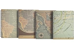 FNLLC A5 Quaderno Appunti a Spirale con Copertina Rigida 4 Pack -160 Pagine Quaderno ad Anelli，Ideale per le Gite Scolastiche in Ufficio-Map