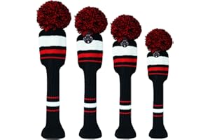 AMRTA Juego de 3 o 4 Fundas para Cabeza de Golf con Pompones para Madera de 1, 3, 5, híbrido de Campo de Golf con Etiqueta numerada de Punto
