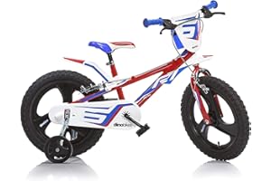 DINO BIKES Bicicleta Infantil Niño Chico 14 Pulgadas Frenos al Manillar Ruedas Extraibles Rojo Blanco Azul