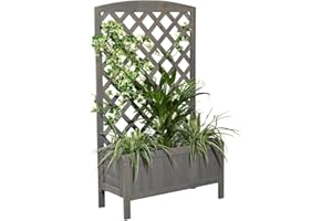 ‎MELKO Melko Rankgitter Rankhilfe Spalier mit Blumenkasten Pflanzkasten aus Holz, ideal für Kletterpflanzen für den Außenbereich,grau