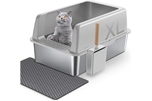 ‎GIMARS Gimars XL Katzenklo aus Metall, große Katzentoilette Edelstahl 37L mit Schaufel & Matte, Robuste Metall Katzenklo, Edelstahl Katzenklo für große & mittelgroße Katzen