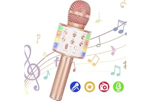 UIYTRAESTING Wireless Microphone Portable Karaoke Machine, 5-in-1 Karaoke Machine Handheld Mic Speaker Player Recorder with Controllable LED Lights, Adjustable Remix FM Radio for Christmas, Birthday, Home Party