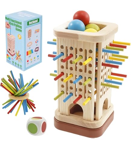Montessori Spielzeug Ab 3 Jahren – Stapelspiel Aus Holz Mit Stäben, Kugeln & Würfel, Familienspiel Für Kinder, Feinmotorik Fördern