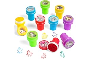 OSDUE Lot de 10 tampons pour enfants - Tampons animaux - Auto-encreurs pour enfants - Jolis tampons en plastique - Jeu, amusement, passe-temps et plus encore (licorne)