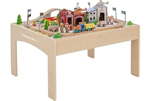 TEAMSON KIDS Kids Toy Train Set & Tabella 85 Pezzi di Legno Ferrovia Teamson Bambini PS-T0004