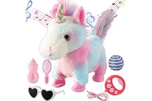 Marsjoy Buntes Einhorn Walking Set Singendes Plüsch Roboter Einhorn Realistische Plüschtier Fernbedienung Spielzeug