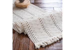 Weldomcor Beige Makramee Tischläufer Boho Baumwollflachs Tischläufer mit Quasten, Rechteckige Häkelspitze Mesh Tischdecke für Küche Vintage Bauernhaus böhmische Hochzeit Tabletop Dekor, 30x90cm
