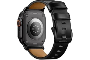 Bandletic Paski z prawdziwej skóry, kompatybilne z zegarkiem Apple Watch dla mężczyzn i kobiet, miękki pasek zastępczy do iWatch 49 mm (Ultra 3/2/1), 46 mm (11/10), 45 mm (9/8/7), 44 mm (SE3/SE2/SE/6