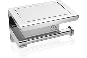 Dolvhin® Porta Carta Igienica Senza Forare con Mensola | Moderno Portacarta Adesivo in Acciaio Inox | Porta Rotolo Per WC e Bagno | Cromo lucido