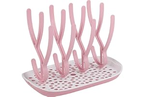 ToeZee Baby Bottle Drying Rack Space Saving Countertop Baby Bottle Holder, Drying Rack for Baby Bottles Accessories - Stores Up to 12 Bottles, Dishwasher Safe (Pink)