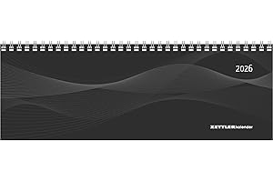 ‎ZETTLER Zettler Tisch-Querkalender Profi schwarz 2026 – Wochenkalender 30 × 11 cm, 1 Woche/2 Seiten, mit Notizblatt & Jahresübersicht, Zeiteinteilung 8–21 Uhr, Monatsregister, Ringbindung, FSC-zertifiziert
