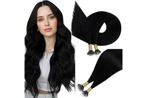 Easyouth Hair Extensions Nanoring Black Nano Hair Extensions Real Human Hair Jet Black Pre Bonded Nano Beads Hair Extension Human Hair for Natural Look 50g/50s #1
