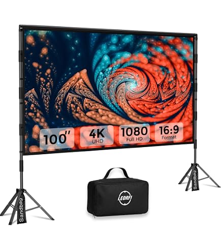 LEORFI Schermo Da Proiezione 200 Pollici Con Supporto – Portatile, Anti-grinze, Per Cinema Esterno E Interno, 4K HD, Borsa Inclusa