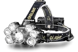vutizal Torcia Frontale Ricaricabile, Lampada Impermeabile con 7 LED Super Luminosa Torcia da Testa Regolabile a 90° per Campeggio, Pesca, Lavoro, Grotta, Cavalcata