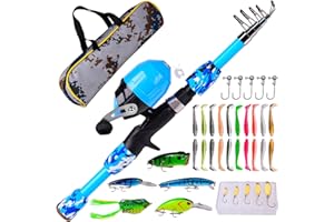 Joyeee Set di mulinello e canna da pesca per bambini, kit canna da pesca per bambini, scatola per attrezzatura da pesca, attrezzatura da pesca per bambini, accessori per esche per mulinello da