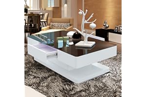 ‎TUKAILAI TUKAILAI Hochglanz Couchtisch mit 2 Schubladen und 8 mm Gehärtetem Glas, Glas Kaffeetisch Wohnzimmertisch mit Stauraum für Büro, Wohnzimmer, Möbel, Empfang, Wartebereich, Wartebereich Tisch