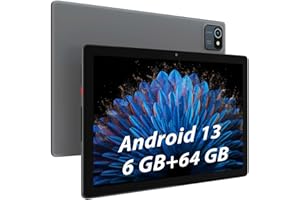 Hakaug Tablet 10 Inch Android 13 Quad Core 1280x800 IPS Touchscreen 5MP+8MP Dual Camera 6GB RAM 64GB ROM 128GB Extension 5000 mAh (Gray)
