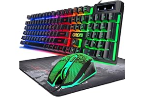 CHONCHOW Gaming Keyboard and Mouse set wired ，Adjustable LED Backlt Keyboard Usb Gaming Keyboard + 4800DPI 6 Buttons Optical Rainbow wired Gaming Mouse + FREE Gaming Mouse Pads