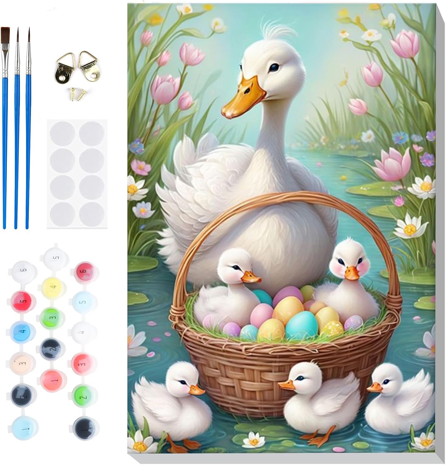 Lxmsja Pintar por Numeros Pato Adultos con Marco, DIY Cuadros para Pintar Pascua Colorear por Números Lienzos, Pintura Acrilica Manualidades Adulto Decoracion Hogar Pared 20x30cm