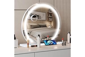 YOURLITE Hollywood Vanity Mirror with Lights, 60cm Round Dimmable LED Makeup Mirror, 3 Lighting Modes, Touch Control, USB Charging Port for Tabletop & Wall Mount