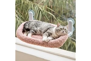EDAGNY Hamac Chat Fenetre Premium Velours Rose pour Repos et Bronzer - 54X36cm Pliable Hamac pour Chat avec Housse Reversible, Cadre Metallique Robuste Supporte 15kg, Rose M