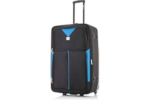 ATX LUGGAGE EST. 1991 ATX Luggage 29" Large Suitcase Expandable Soft Shell Durable Lightweight Hold Check in Trolley Case with 2 Wheels & Built-in 3 Digit Combination Lock (Black/Blue, 120 Liters)