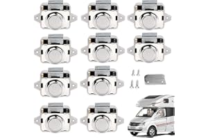 AZONELIFE Push Button Latch Catch Locks, Pop Up Drawer Cabinet Locks Furniture Cupboard Door Locker for Ship Yacht Horsebox Boat Camper Van Motorhome RV Caravan Rotary Lock (Silver, 10Pcs)
