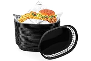 JJWNMLL cestas de comida, canasta ovalada de plástico reutilizable, cestas de comida para hamburguesas, sándwiches, papas fritas, barbacoas, picnics, fiestas ((27 * 17cm)‎-Negro 30pcs)