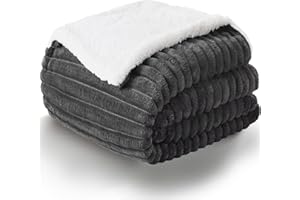 WAVVE Coperta Plaid Pile di Sherpa - Coperta a righe 150x200 cm, Grigio - Coperta Pelosa- Divano/Letto Singolo/Matrimoniale, Copridivano di Microfibra Calda e Morbida