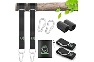 ‎GRASSMAN Grassman Schaukel Befestigung, Hängematte Schaukel Aufhängung, Tragbares Hängesessel Befestigungset, Schaukel Befestigung Baum mit 2 Schwelast Karabinern und Baumschutz Polster, Schwarz 2x150cm