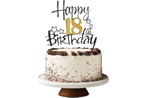 Tyqour Tortendeko 18 Geburtstag Junge Mädchen Happy 18th Birthday Tortendeko Sterne Gold Schwarz Kuchen Deko 18th Geburtstag Kuchendeko Cake Topper Tortenaufsätze für 18 Geburstagstorte Deko