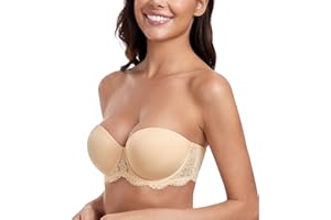Lemorosy Women's Strapless Bra, Full Cup, Underwire, Removable Straps, Large Sizes, Multiway Minimiser Bra, Red Carpet