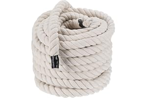 PATIKIL Cotton Rope 15m x 25mm Natural Twisted Cotton Rope 3 Strand Strong Thick Cotton Rope Tug of War Rope for Railings Crafts Games Home Decor, White (1 Inch x 50 Feet)