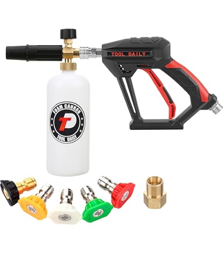 Hochdruckreiniger-Pistole Mit Schaumkanone – 5 Düsen, 2 Adapter, 1 Liter Flasche, Bis 3000 PSI, Für Auto & Garten
