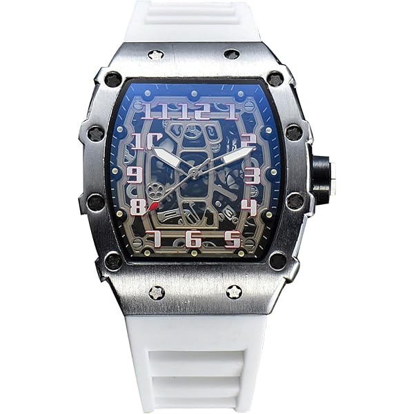 FORSINING Orologio da polso da uomo, alla moda, con scheletro, rettangolare, quadrante grande, analogico, casual, con cinturino in silicone, stile militare