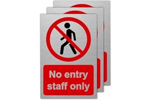 Viro Display No Entry Staff Only Slimline Aluminium Sign – 3 Pack – 100 x 150mm – Durable 0.5mm Aluminium with Self-Adhesive Tape, Professional Interior Signage for Offices, Schools, and Surgeries