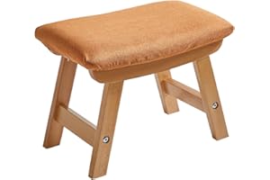 Aibiju Poggiapiedi Ottomano Piccolo, Poggiapiedi Pouf Ottomano Sgabello con gradino in legno con morbido cuscino per Soggiorno, Camera da letto e Cucina,Rivestimento arancione YD-1356