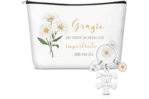 Geiserailie 2 Pezzi Regalo Amicizia Donna Trousse Migliore Portachiavi Puzzle con Margherita Grazie per Esserci Sempre Regalo Amica Speciale Originale Regali di Compleanno Natale per Sorella Fidanzata