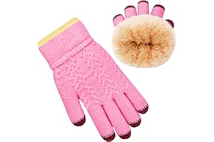 lifwimner Kids Winter Gloves Warm Fleece Lined Thermal Knitted Stretch Cute Gloves for Boys Girls Age 6-9 Gift for Cold Weather