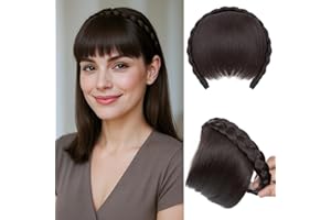 Benehair Headband with Bangs Synthetic Plaited Hair Headband with Natural Fringe Medium Brown Hair Piece for Women Girls(Medium Brown, 55g)