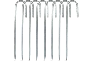 CAKKVDE Heavy Duty Tent Pegs Metal - 8 Pack 30cm Galvanised Steel J-Shape Ground Pegs for Camping, Garden, Gazebo, Trampoline, Football Net (Silver)