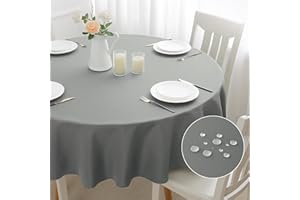 ‎MOSAYT mosayt Tischdecke Rund 160 cm Outdoor Abwaschbar Leinenoptik Tischtuch Lotuseffekt Tischdecken Abwischbar Fleckschutz Tischwäsche Hell Grau Modern Gartentischdecke Deko für Herbst,Esszimmer,Hochzeiten